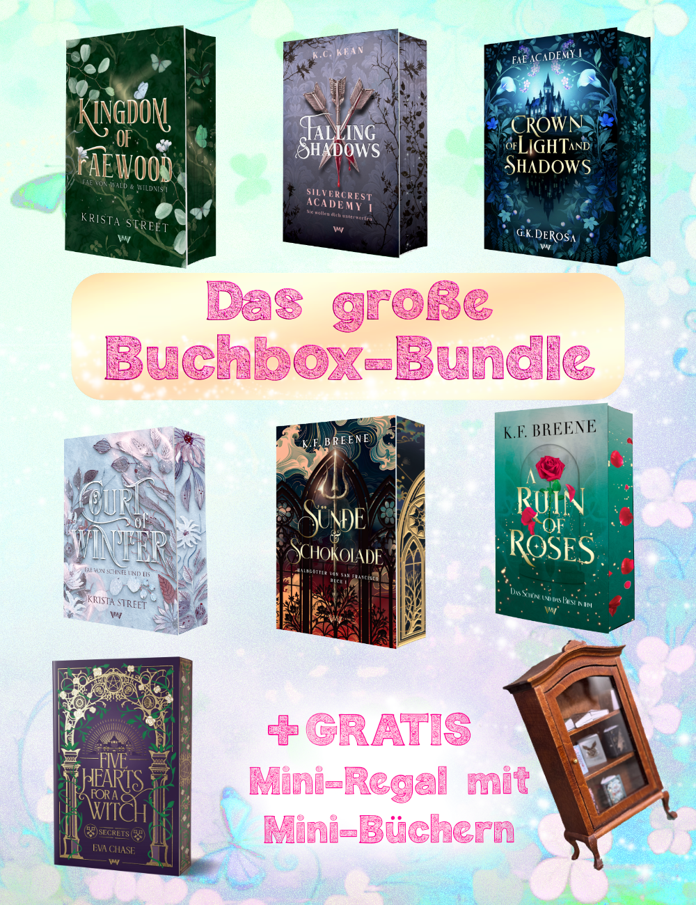 Großes Buchbox-Bundle mit 7 Buchboxen & gratis Mini-Regal!